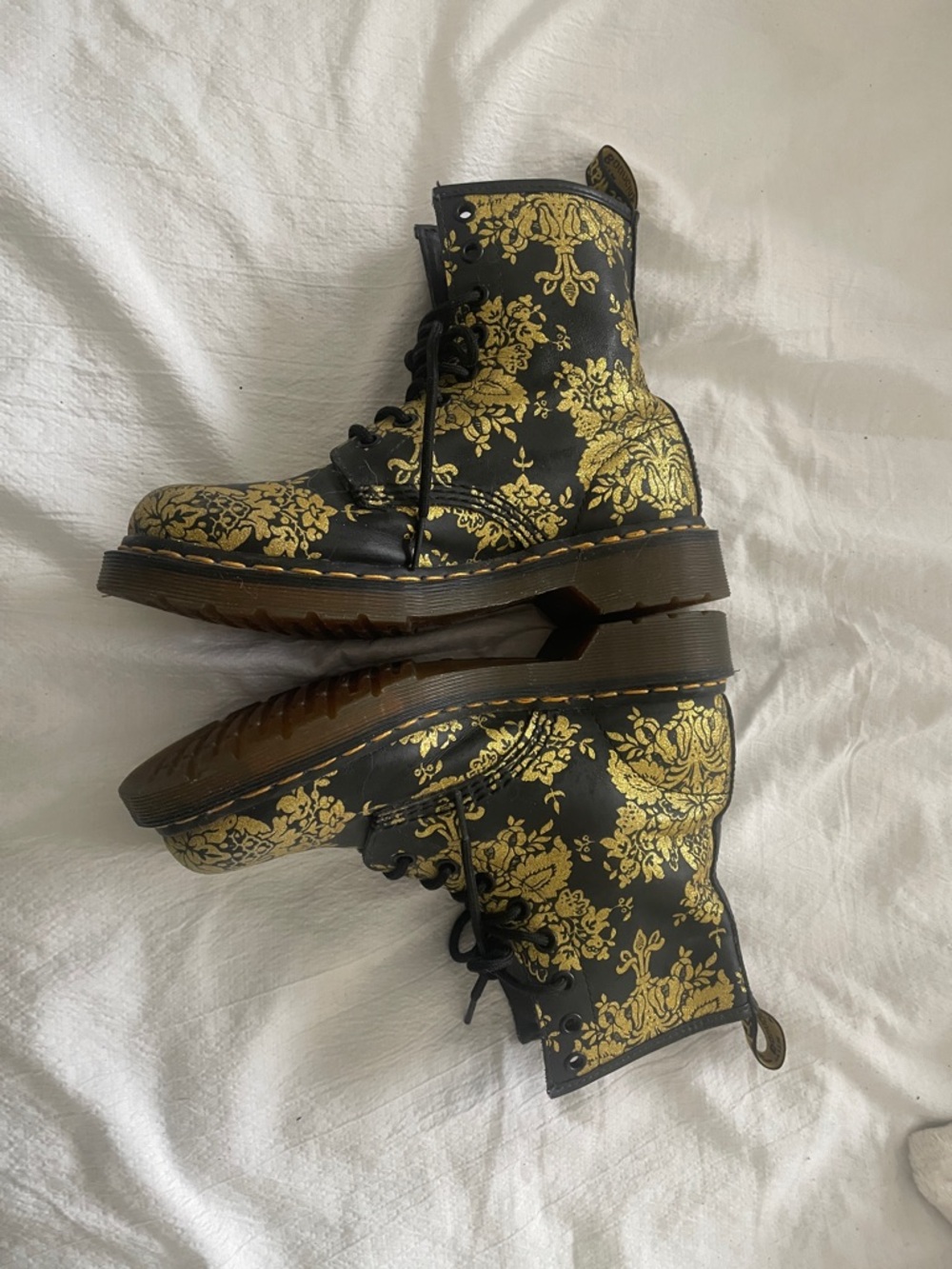 Dr. Martens Black Lace-Up Boots with Gold Floral Jacquard Detailing - Picture 2 of 5